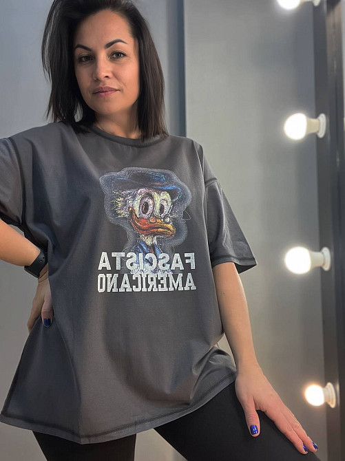 Футболка жіноча LADY YEP 0125 оверсайз варені шви малюнок Скрудж one size графіт, графіт, one size Київ - фото 6