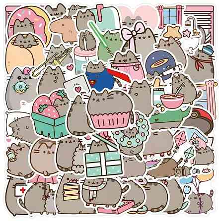 Набор наклейок (стикеров) кот Пушин Pusheen (55 шт.) стикербомбинг для телефона, ноутбука Киев