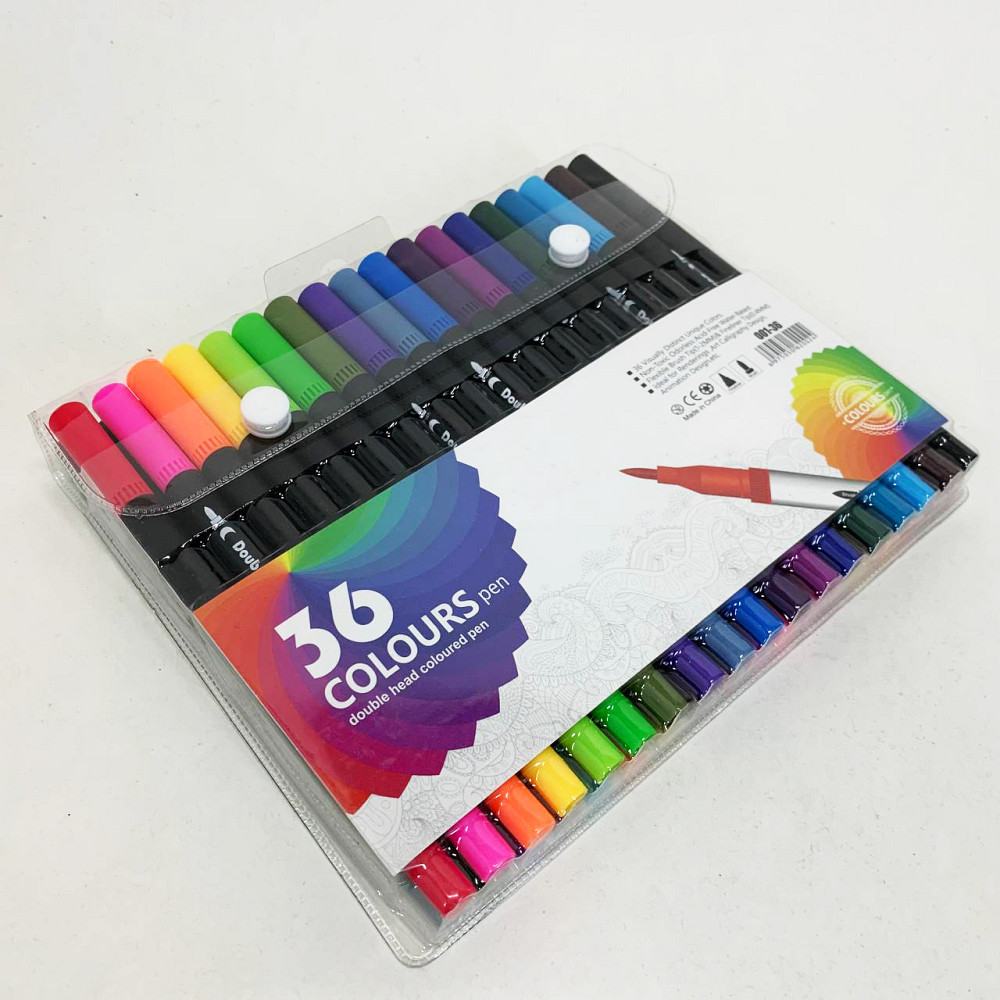 Профессиональный набор 36 шт двухсторонних маркеров линер+кисть с мягкой головкой на водной основе ND-67 Львов - изображение 4