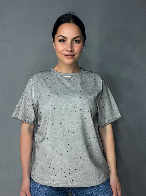 Футболка жіноча A-N 2668 варена тай дай оверсайз з камінцями сіра , сірий, one size Київ - фото 11