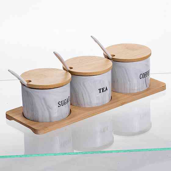 Yiwu Набір порцелянових банок на підставці 3 шт по 180 (мл) Сірий SCT-660 Коломия