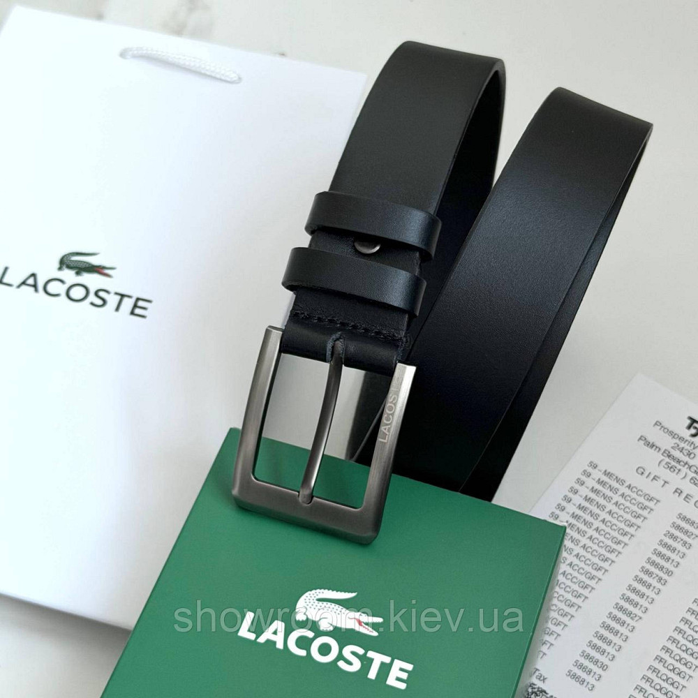 Чоловічий шкіряний брендовий ремінь Lacoste (981) чорний Київ - фото 4