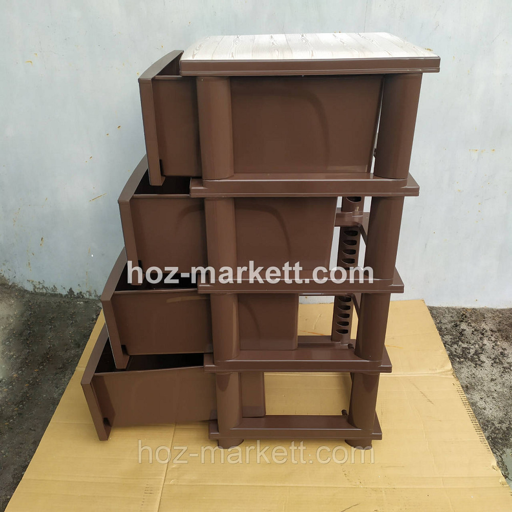 Комод пластиковий тумбочка на 4 ящики з малюнком під дерево коричневий Харків - фото 8