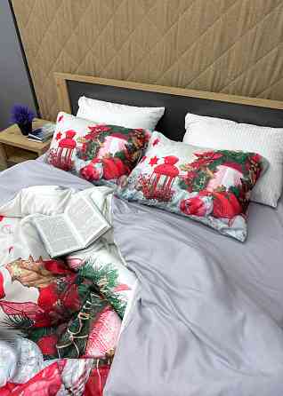 Комплект постільної білизни Фланель, Євро 200х220 з Різдвяним (Новорічним) принтом (88-200) Київ