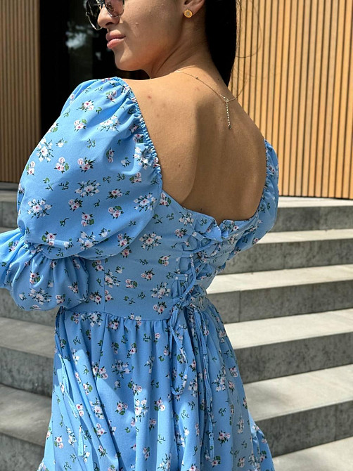 Жіноче софтове плаття на ґудзиках із довгим рукавом Блакитний Квітковий принт XS-S Харків - фото 5