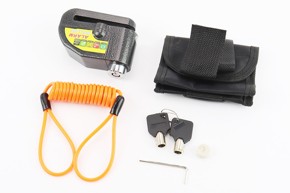 Замок протиугінний на гальмівний диск під ключ з тросом 1200х4мм+сигналзація 110dB, чорний Київ - фото 1