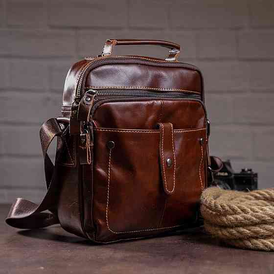 Сумка мужская гладкая Vintage 14700 Коричневая Киев