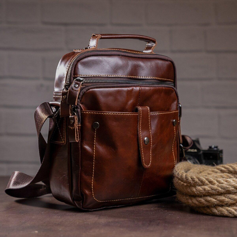 Сумка мужская гладкая Vintage 14700 Коричневая Киев - изображение 6