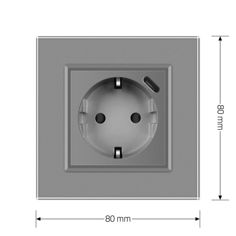 LIVOLO Електрична розетка з USB Type-C 18Вт для зарядки, з заземленням, LIVOLO, сіра, скляна ра Коломия - фото 5
