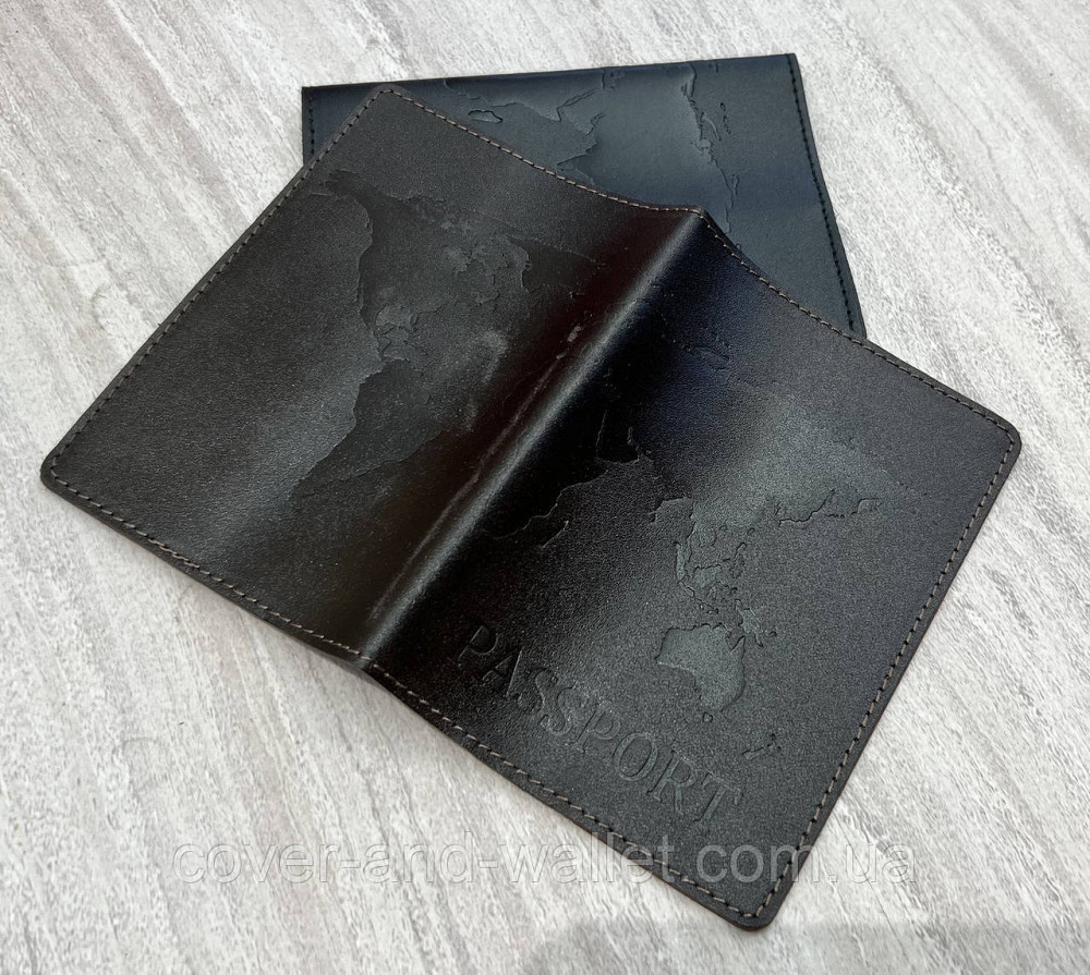 Коричневая обложка на паспорт карта мира из гладкой кожи ST Leather Киев - изображение 3