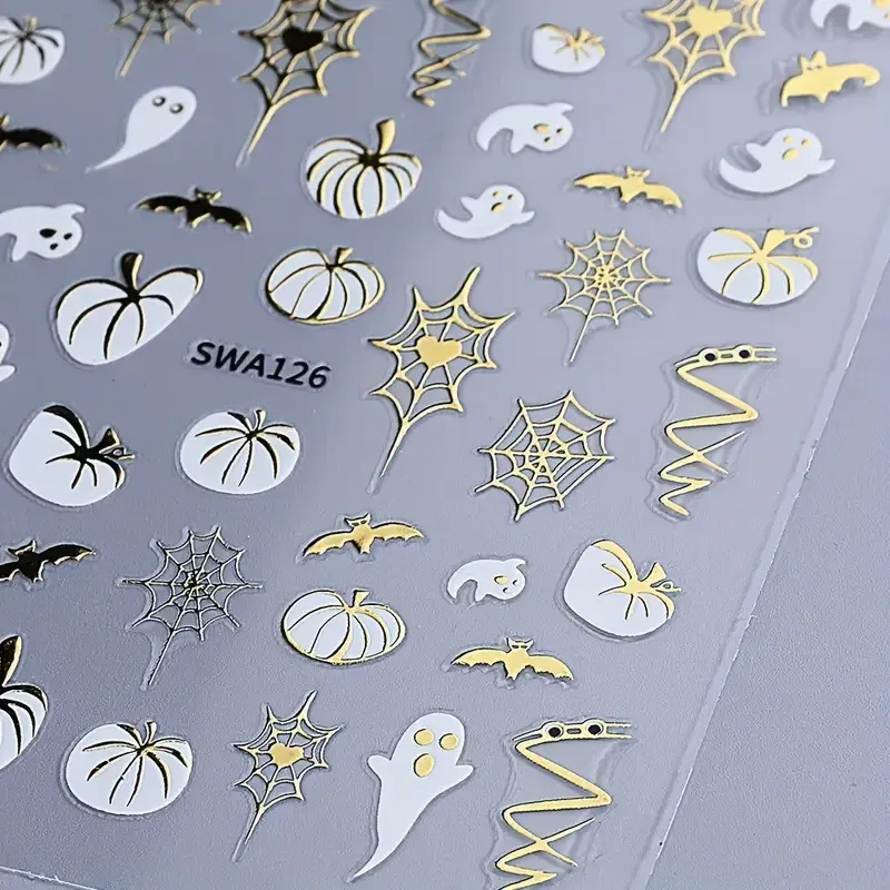 3D стикеры для ногтей Осень и Хэллоуин – тыквы, привидения, паутина, листья, золотой декор 2 листа Киев - изображение 4