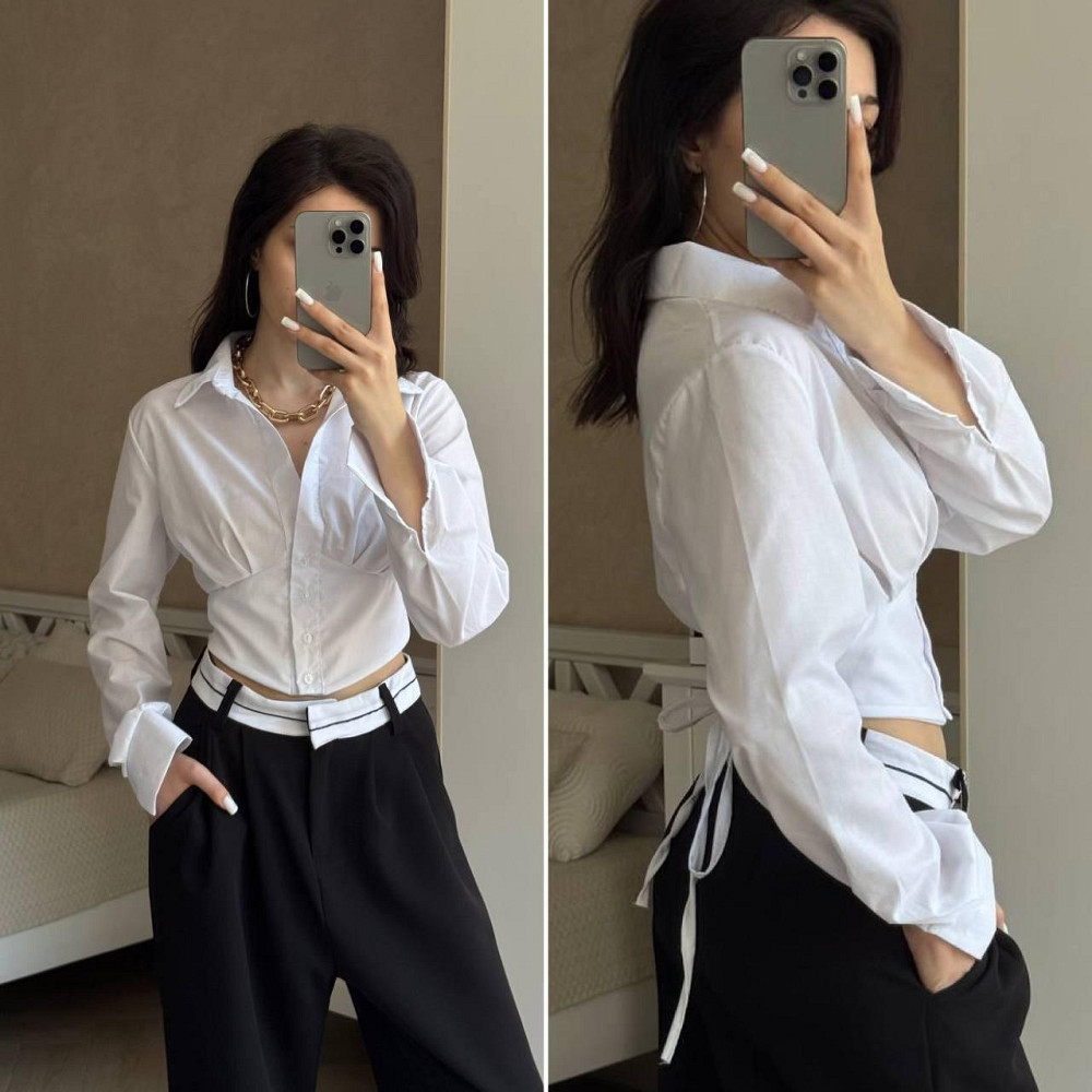 Женская базовая приталенная рубашка с имитацией корсета коттон Одесса - изображение 1