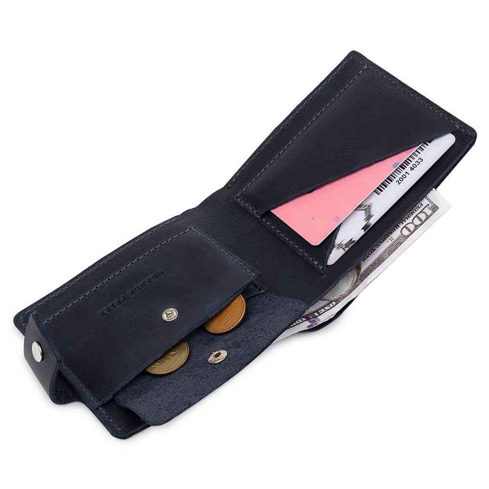 Мужское компактное кожаное портмоне GRANDE PELLE 11519 Темно-синий Киев - изображение 6