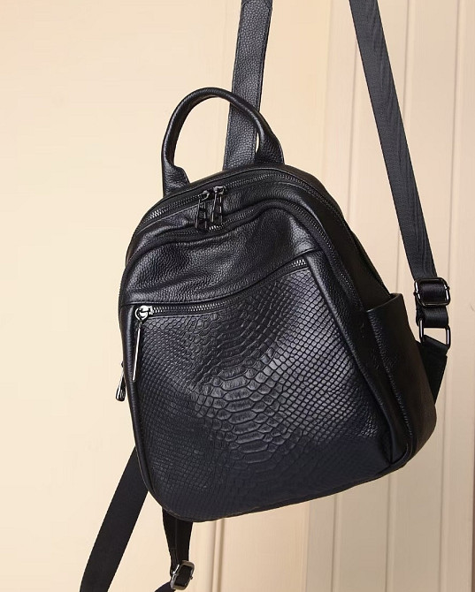 Рюкзак женский из натуральной кожи. Черный рюкзак городской кожаный TidinBag Киев - изображение 5
