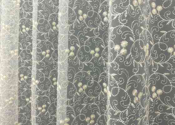 Тюль фатин с вышивкой и люрексом цвет молочный 1689т Киев