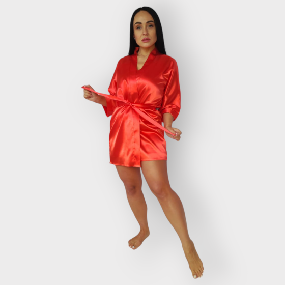 Халат женский атласный под пояс длина 90см Красный 3XL/4XL Харьков