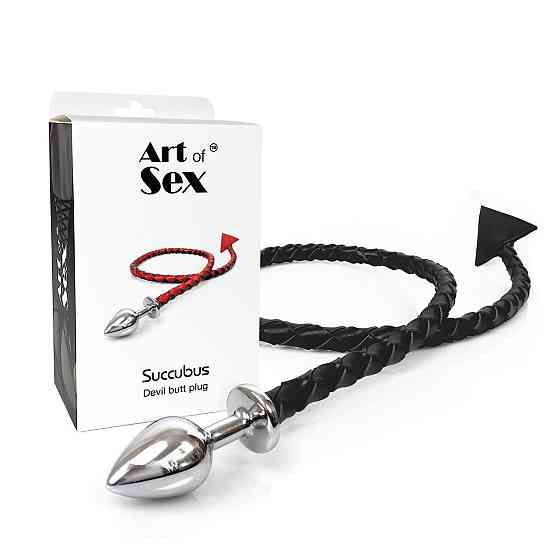 Металлическая анальная пробка M с дьявольским хвостом Art of Sex - Succubus, экокожа, черный Sex Aura Киев
