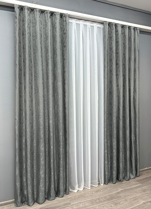 Комплект готових штор VR-Textil Жакард Мармур Al1 № 1015ш Графітовий 100х270 см 2 шт (31-554) Київ - фото 4