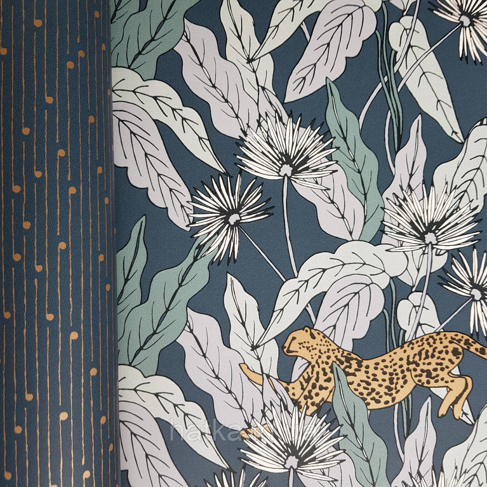 Шпалери вінілові на флізелін Caselio The Place to bed 0.53х10 м листя квіти рисі золотисті на синьо сірому Київ - фото 2