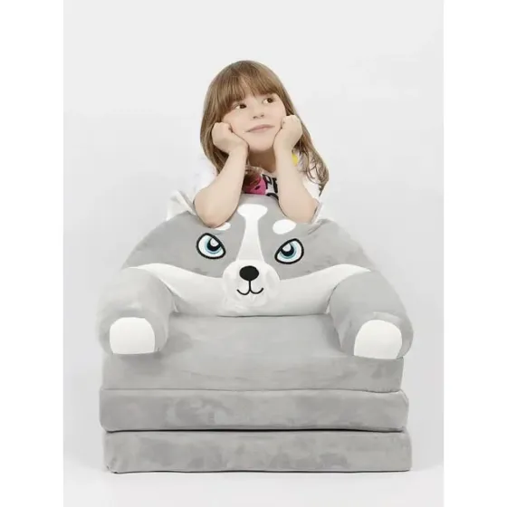 GRAND Мягкое детское кресло плюшевое, мягкое кресло-кровать для детей Вовк Серый Коломия