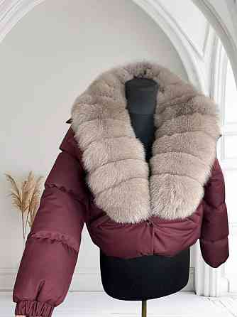 Жіноча куртка пуффер з натуральним хутром песця Бордовий XS Харків