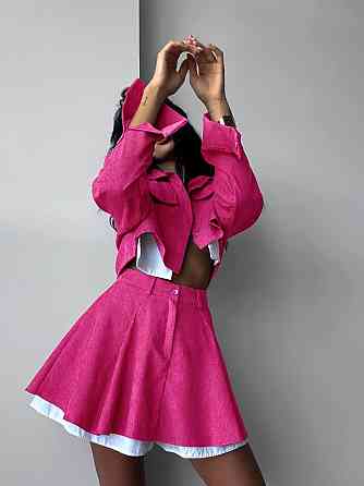 Жіночий стильний костюм-двійка: піджак і спідниця мікровельвет Малина, 46/48 Одеса