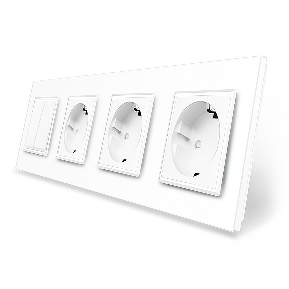 LIVOLO Двоклавішний вимикач з потрійною розеткою Livolo білий скло (VL-C7K2/FCTC16A/FCTC16A/FCT Коломыя - изображение 1