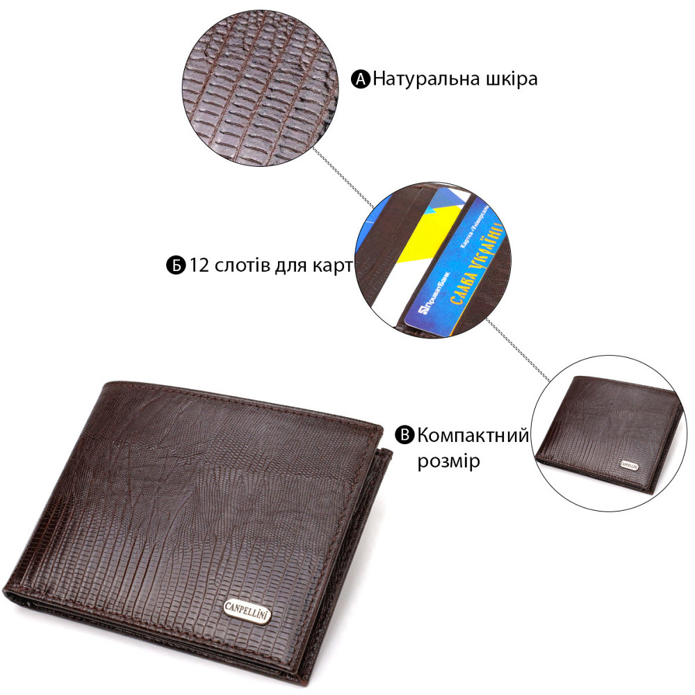 Зручне чоловіче портмоне із натуральної фактурної шкіри Коричневий (CANPELLINI) Київ - фото 8