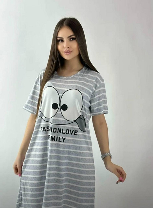 Жіноча повсякденна принтована туніка батал трикотаж Сірий, 52/54 Одеса - фото 1