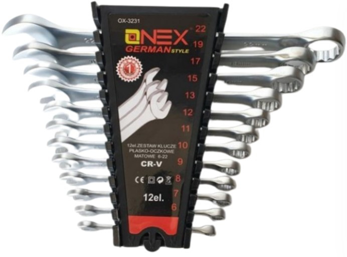Набір ріжково-накидних ключів OX-3231, 12 шт 6-22 мм, міцна сталь, пластиковий тримач для зберігання Одеса - фото 2