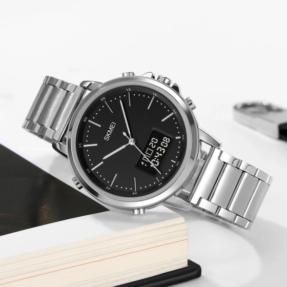 Мужские наручные часы Skmei 1652 с металлическим браслетом (Серебристый с черным) Киев