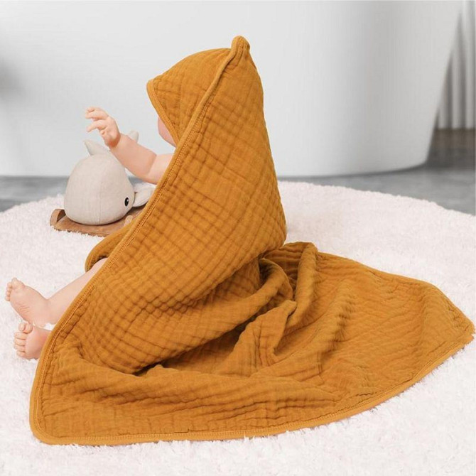 Дитячий рушник з капюшоном Lovely Svi органічна бавовна ( муслін) – 80 x 80 см від 0 до 2 років Жовтий (1901255) Київ - фото 3
