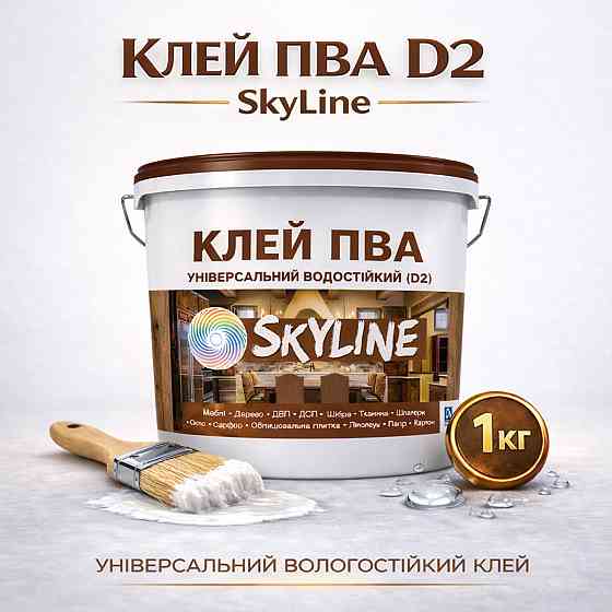Клей ПВА D2 водостійкий SkyLine 1 кг — універсальний столярний клей для дерева, ДСП, МДФ і меблів Харків