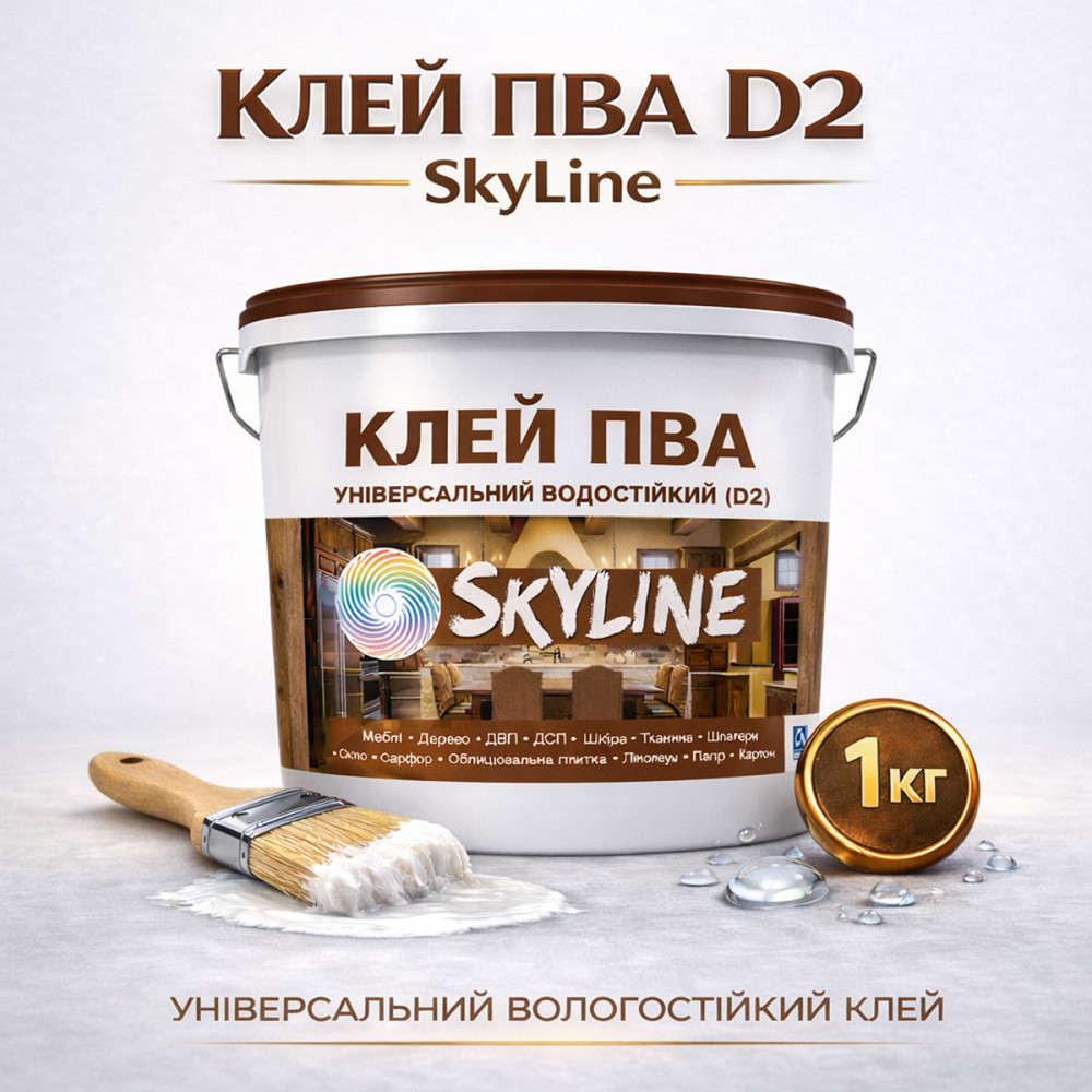 Клей ПВА D2 водостійкий SkyLine 1 кг — універсальний столярний клей для дерева, ДСП, МДФ і меблів Харків - фото 1
