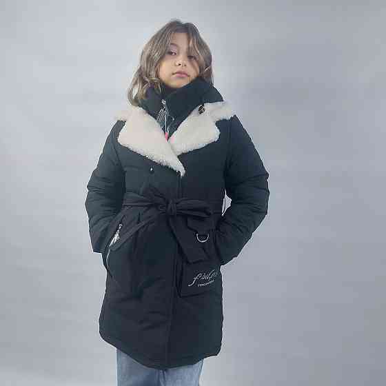 Детская черная зимняя куртка пальто на девочку 116 Николаев