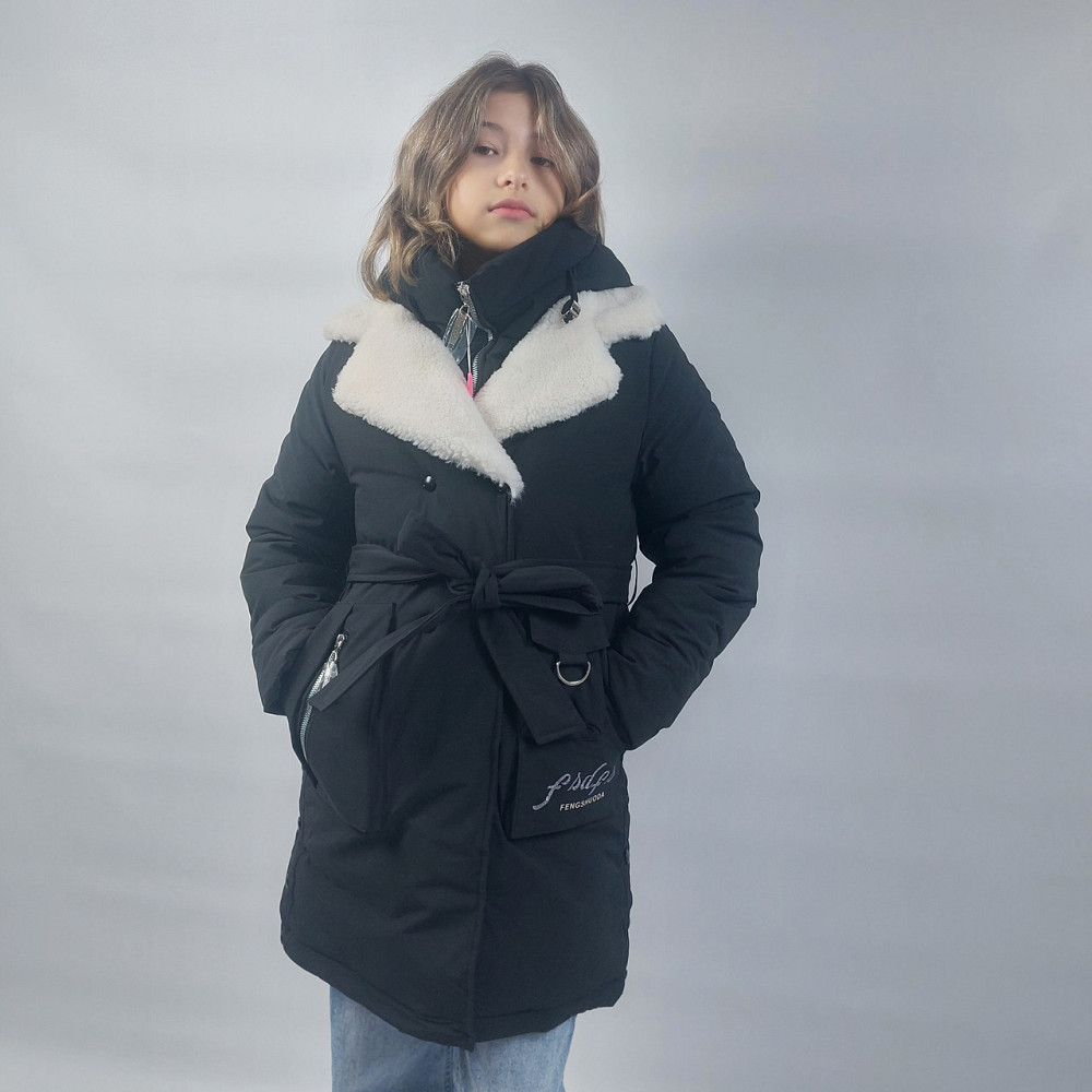 Детская черная зимняя куртка пальто на девочку 116 Николаев - изображение 4