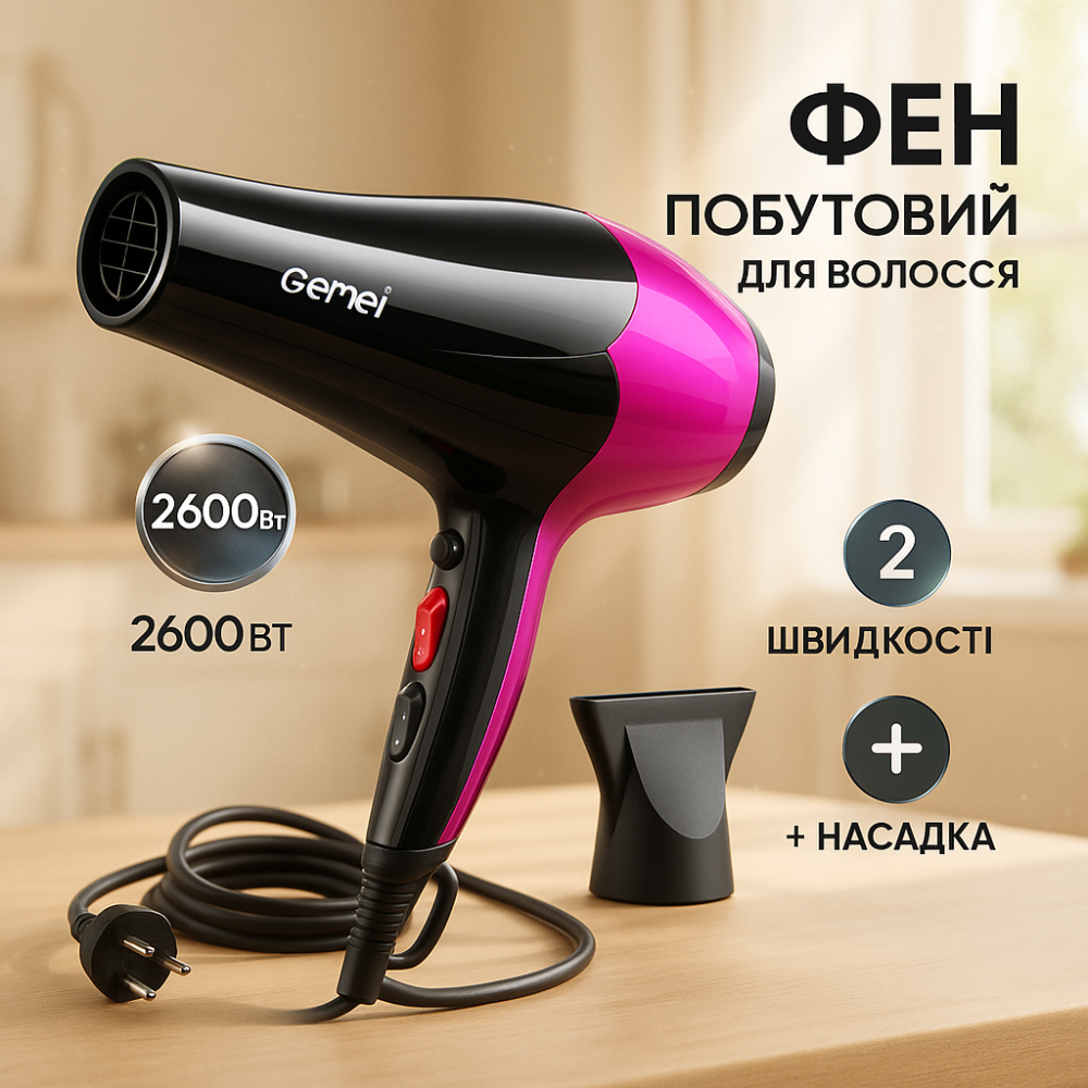 Фен для сушки волос с насадкой GM-1766, Фен для жестких волос с холодным режимом IP-19 Львов - изображение 18