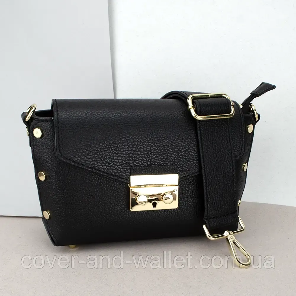 Стильная женская сумка кросс-боди из фактурной кожи черного цвета Virginia Conti Киев - изображение 8