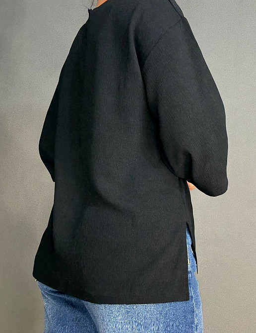 Блузка жіноча 1005 жатка з розрізами широка 3/4 рукав чорна, чорний, M Київ - фото 3