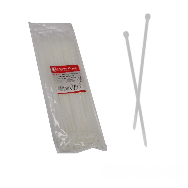 Стяжка кабельная 5х300 мм, 100 шт, белый Днепр - изображение 1