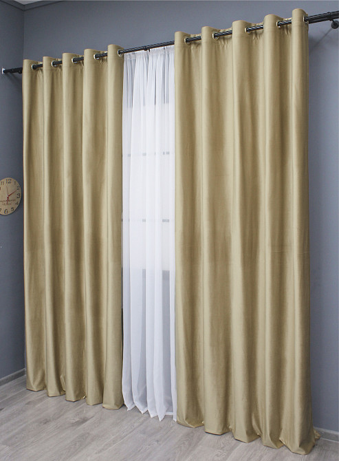 Комплект штор на люверсах VR-Textil Бархат № 1653ш Бежевый 150х280 см 2 шт (37-0229) Киев - изображение 4