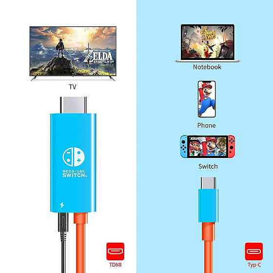 Адаптер USB Type-C → HDMI для Nintendo Switch, Steam Deck, смартфонів, ноутбуків, ПК, PD 100W, 4K, д Київ
