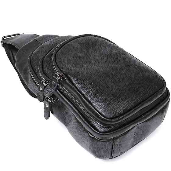 Компактна шкіряна чоловіча сумка через плече Vintage 20684 Чорний Київ