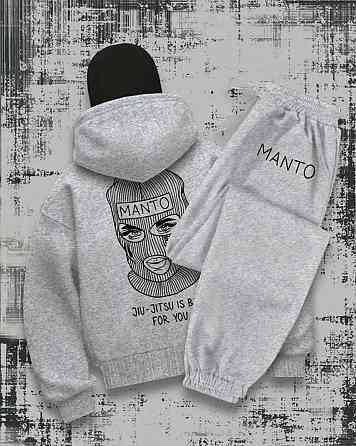 Женский стильный оверсайз костюм с маской из зип-худи и брюками трехнитка на флисе + микродайвинг Серый Одесса