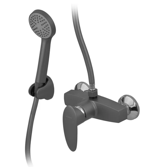 Змішувач для душової кабіни Plamix CEZAR-003 SET Graphite, зі шлангом, лійкою та кронштейном  ( PM0689 ) 31395 Харків