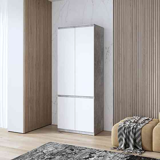Шкаф для одежды VAYS, c полками, в спальню, современный, c фасадами без ручек R-24 Бетон-Белый фасад Львов