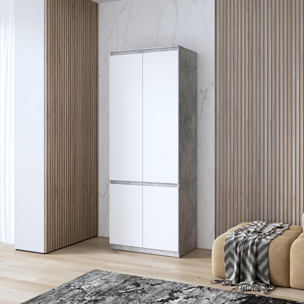 Шафа для одягу VAYS, з полицями, в спальню, сучасна, з фасадами без ручок R-24 Бетон-Білий фасад Львів - фото 1