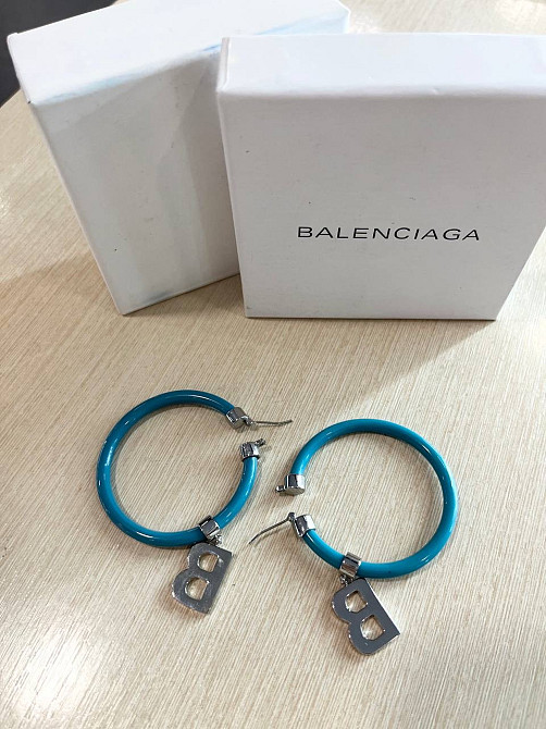 Balenciaga сережки кільця кольору морської хвилі з ребрами Одеса - фото 2