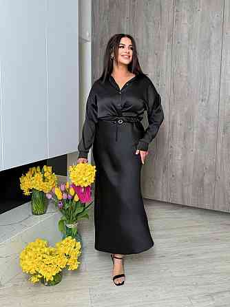 Шелковая женская рубашка свободного фасона со спущенным плечом итальянский шелк Черный, 48/52 Одесса