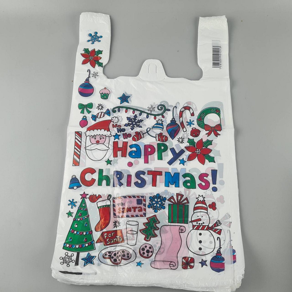 Пакеты "майка"(28+2*7,5х50) с  изображением НГ "Happy" (100 шт) Харьков - изображение 1